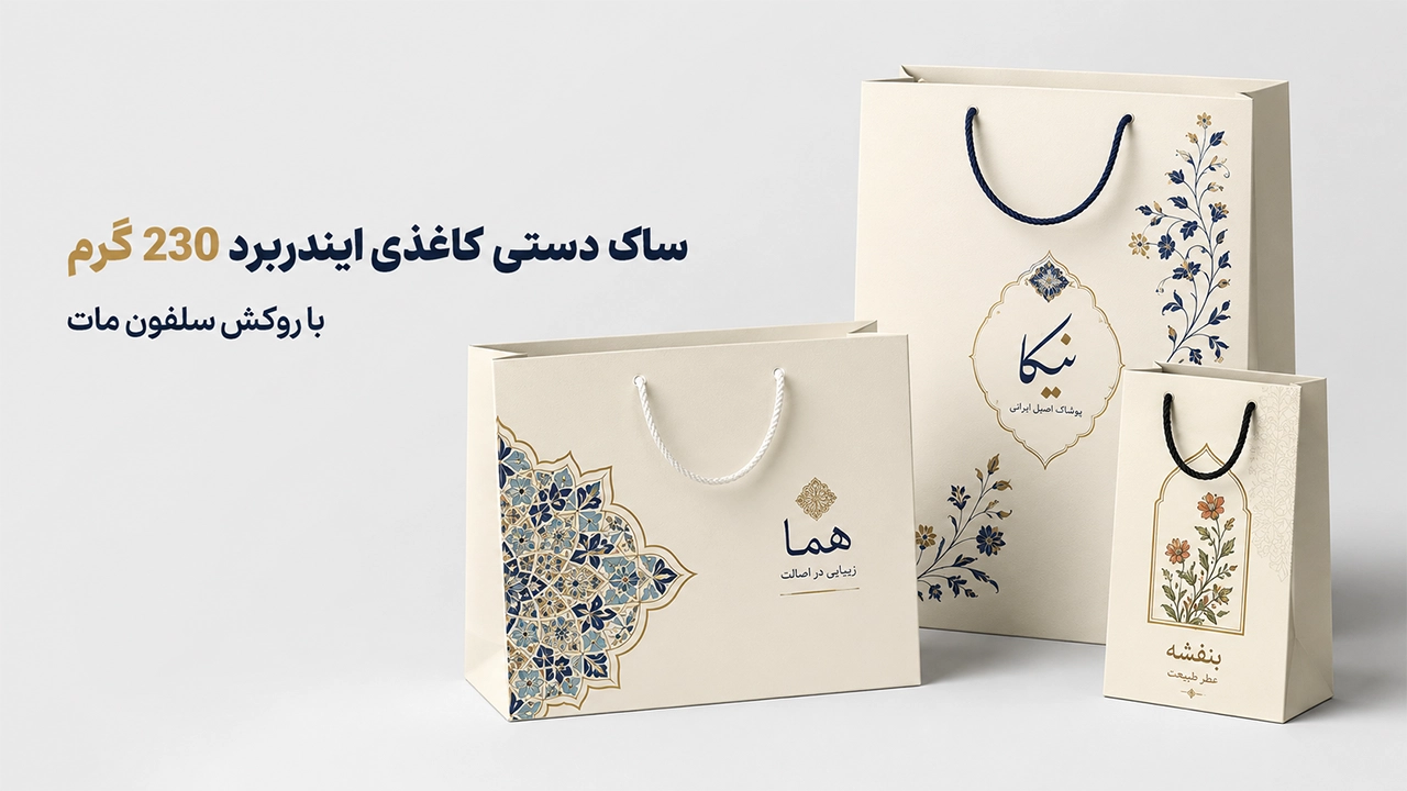 ساک دستی کاغذی ایندربرد 230 گرم سلفون مات